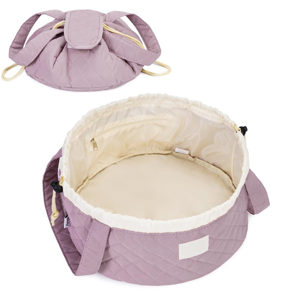 Narwey Barrel Drawstring Makeup Bag Large Cosmetic Bag Make up Bags Women Toiletry Organizer for Travel Toiletries Accessories Essentials (Quilted Dusty Rose) (Patent)