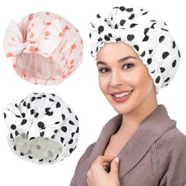 Luvruitaky Shower Cap Luxury Shower Caps for Women Reusable Waterproof Hair Cap for Shower with Adjustable Bowknot Hair Bath Cap (Black Stripe)