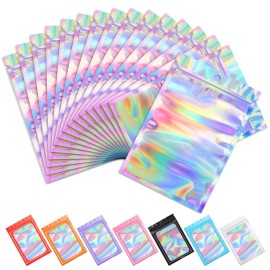 Funfery 100 pc Mylar Holographic Bags Packaging Bags,2.4x3.9in Clear Resealable Smell Proof Bag Foil Pouch Bag for Party Favor,Food Storage Baggies Packaging for Small Business