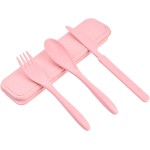 1 PCS Reusable Utensils Set with Case, Camping Utensils Plastic Spoons and Forks Sets for Lunch Box Accessories, Portable Cutlery Set for Kids Adults Travel Picnic Office Lunch Daily Use(Pink)