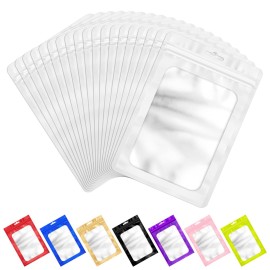 ANZNKU 100 Pcs Resealable Mylar Bags with Frosted Clear Window Packaging Bags Foil Pouch Zipper Bag for Food Self Sealing Storage Supplies (2.75x3.93 inches, White)