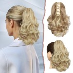 SOFEIYAN Ponytail Extension 11 inch Claw Clip Ponytail Hair Extensions Long Curly Wavy Ponytail Fluffy Clip on Pony Tails Synthetic Hairpiece for WomenLight Ash Brown & Bleach Blonde