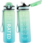 QLUR Water Bottle with Straw, 27oz Motivational Water Bottles with Time Marker to Drink, Tritan BPA Free, 750ml Sports Water Bottle with Carry Strap LeakProof for School Fitness Outdoor (1Pack)