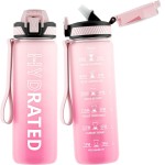 QLUR Water Bottle with Straw, 27oz Motivational Water Bottles with Time Marker to Drink, Tritan BPA Free, 750ml Sports Water Bottle with Carry Strap LeakProof for School Fitness Outdoor (1Pack)