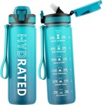 QLUR Water Bottle with Straw, 27oz Motivational Water Bottles with Time Marker to Drink, Tritan BPA Free, 750ml Sports Water Bottle with Carry Strap LeakProof for School Fitness Outdoor (1Pack)