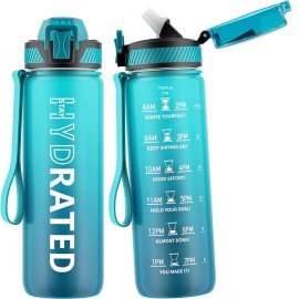 QLUR Water Bottle with Straw, 27oz Motivational Water Bottles with Time Marker to Drink, Tritan BPA Free, 750ml Sports Water Bottle with Carry Strap LeakProof for School Fitness Outdoor (1Pack)