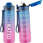 QLUR Water Bottle with Straw, 27oz Motivational Water Bottles with Time Marker to Drink, Tritan BPA Free, 750ml Sports Water Bottle with Carry Strap LeakProof for School Fitness Outdoor (1Pack)