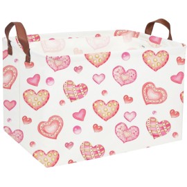 Essme Rectangular Pink Basket Gift Storage Box,Heart Storage Bins Organizer with Handles for Girls Room Decor, Valentine\'s Day Basket,Shelf Basket,Toy Organizer(Dreamy Heart)