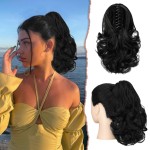 SOFEIYAN Ponytail Extension 11 inch Claw Clip Ponytail Hair Extensions Long Curly Wavy Ponytail Fluffy Clip on Pony Tails Synthetic Hairpiece for WomenBlack