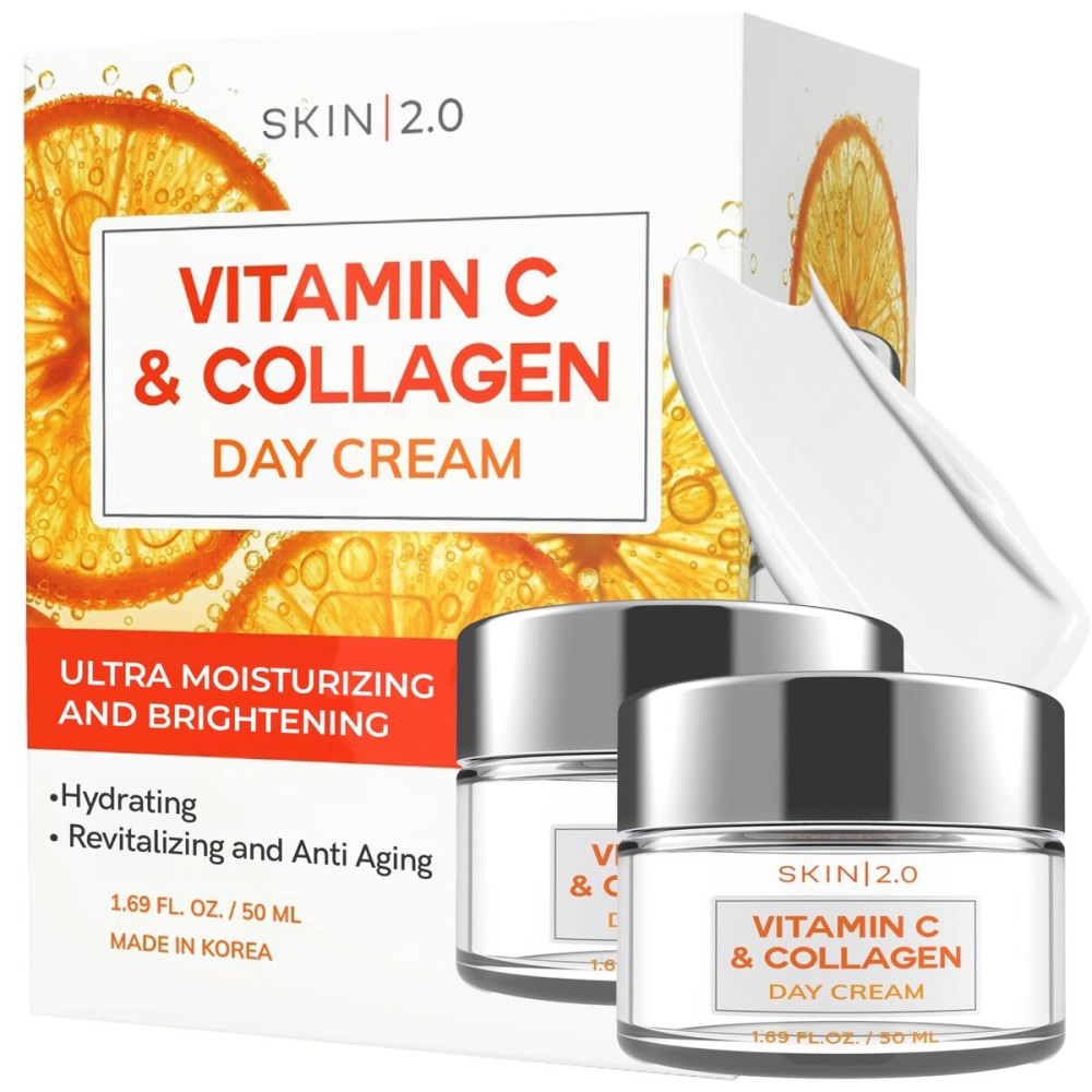 Skin 2.0 Vitamin C & Collagen Face Moisturizer - Hydrating Anti Aging Cream for Smooth & Radiant Skin, Firms & Revives Dull Complexion - Dermatologist Tested, Korean Skin Care, Clean Beauty - 2 Pack