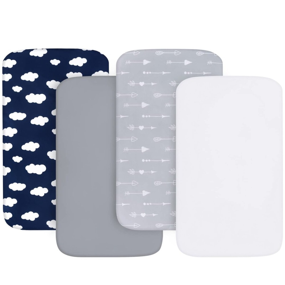 Baby Bassinet Sheets 4 Pack Compatible with BIERUM, AMKE 3 in 1 Baby Bassinet, venowu, Bold, Ezebaby, Li\'l Pengyu and GoFirst Bedside Sleeper, Ultra Soft & Skin-Friendly, Washer & Dryer