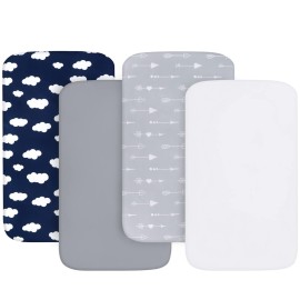 Baby Bassinet Sheets 4 Pack Compatible with BIERUM, AMKE 3 in 1 Baby Bassinet, venowu, Bold, Ezebaby, Li\'l Pengyu and GoFirst Bedside Sleeper, Ultra Soft & Skin-Friendly, Washer & Dryer