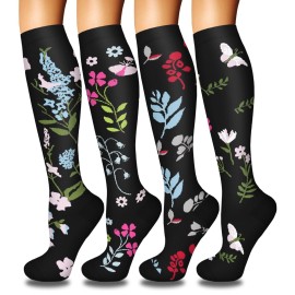 4 Pairs Compression Socks for Women Circulation-Best Support for Nurses,Running,Athletic,Travel S-M