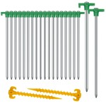 20+2PCS Tent Stakes Heavy Duty Camping Stakes,AVOFOREST 9.8Inch Non-Rust Metal Tent Pegs Ground Stakes Tent Spikes Camping,Garden,Hiking Green