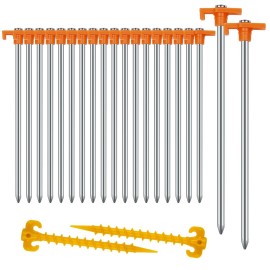 20+2PCS Tent Stakes Heavy Duty Camping Stakes,AVOFOREST 9.8Inch Non-Rust Metal Tent Pegs Ground Stakes Tent Spikes Camping,Garden,Hiking Orange