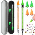 Tatuo 2 Pieces Rhinestone Picker Dotting Pen, Dual-ended Rhinestone Gems Crystals Studs Picker Wax Pencil Pen Crystal Beads Handle Manicure Nail Art DIY Decoration Tool (Green, Yellow)