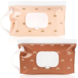 FEBSNOW 2 Pack Baby Wipes Dispenser, Portable Refillable Wipe Holder Baby Wipes Container Travel Wipes Case Reusable Boho Wet Wipes Pouch