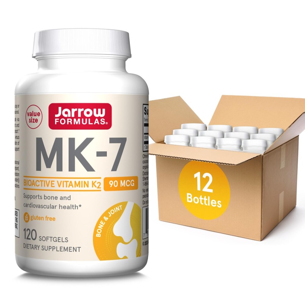 Jarrow Formulas MK-7 90mcg-Bioactive Form of VIT K2-120 Servings(Softgels)-for Bone & CV Health-VIT K2 MK-7 Dietary Supp-K2 VIT Supp MK-7-Gluten Free,12 Pack