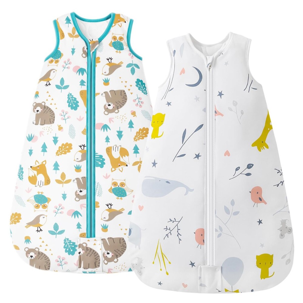 Mosebears Sleep Sack Baby Winter Wearable Blanket with 2-Way Zipper,2.5 TOG Cotton Sleep Sack Unisex (2 Pack, 18-24 Months)