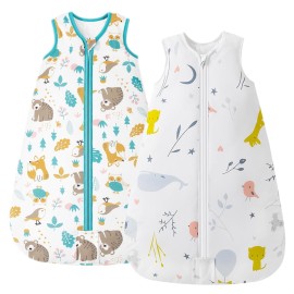 Mosebears Sleep Sack Baby Winter Wearable Blanket with 2-Way Zipper,2.5 TOG Cotton Sleep Sack Unisex (2 Pack, 12-18 Months)