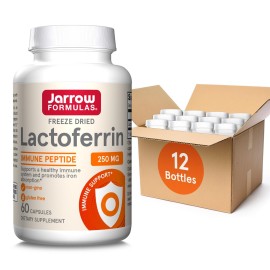 Jarrow Formulas Lactoferrin 250 mg - Immune-Supporting Glycoprotein - for Healthy Immune System Support & Iron Absorption - Freeze Dried - Gluten Free - Non-GMO - 60 Capsules (Servings), Pack of 12
