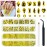qiipii 2630Pcs Golden Yellow Nail Rhinestones 120 Multi Shapes Crystal Flatback Gems +2510 Round Beads Glass Stones Diamonds Jewels w Tweezer & Wax Pen for DIY Face Eye Mackup Clothes Shoes