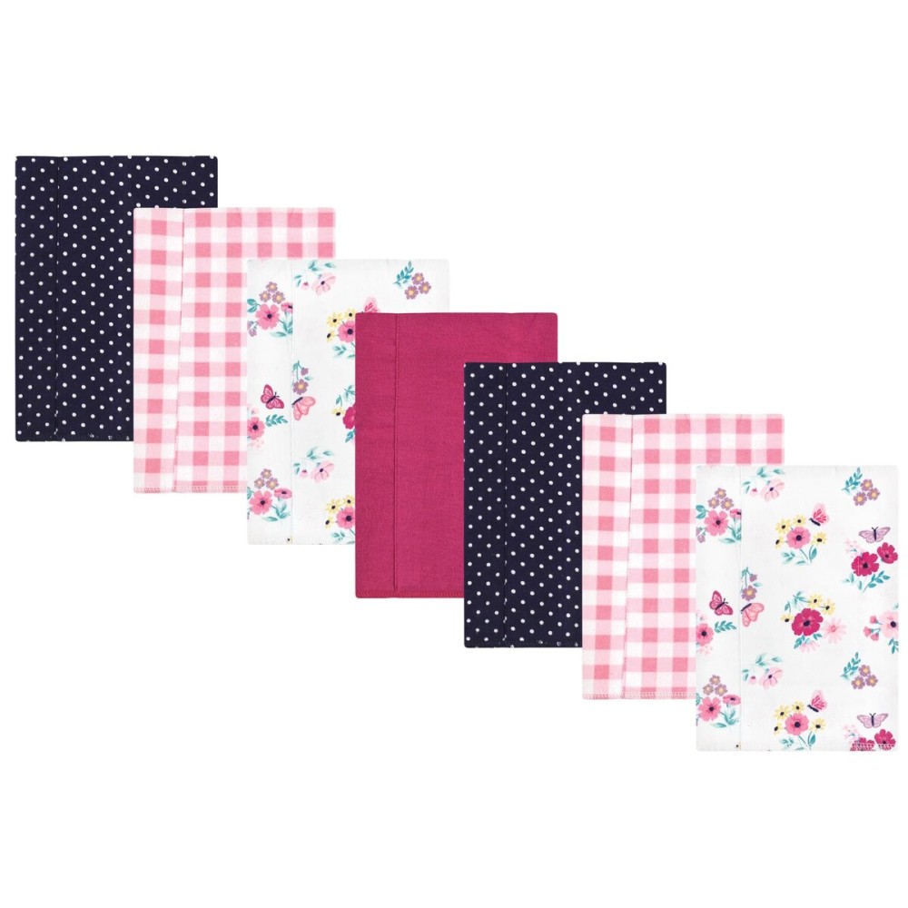 Hudson Baby Unisex Baby Cotton Flannel Burp Cloths, Butterfly Floral 7-Pack, One Size