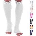 Doc Miller, Open Toe Compression Socks, 8-15 mmHg, Toeless, Support Circulation, Shin Splints, Calf Recovery, Varicose Veins, Knee High, Medical Grade, White Socks, Medium Size for Men & Women, Pair