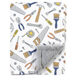 Hudson Baby Unisex Baby Plush Blanket with Furry Binding and Back, Construction Work, One Size