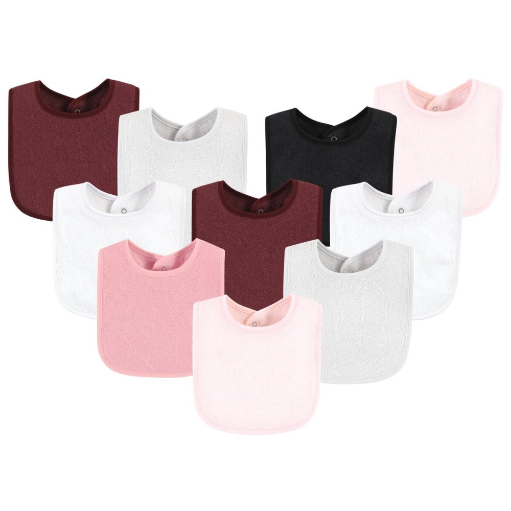 Hudson Baby Unisex Baby Drooler Bib with Waterproof Lining, Pink Burgundy, One Size