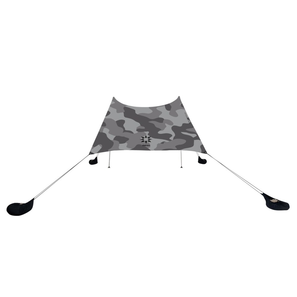 Neso Grande Portable Beach Tent Sun Shelter - Lightweight Beach Shade Canopy - Easy Setup for Family Outings - Patented Reinforced Corners - UPF 50+ Sun Protection - 7ft Tall, 9 x 9ft - Grey Camo