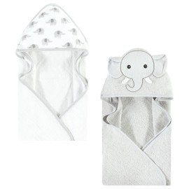 Hudson Baby Unisex Baby Cotton Animal Face Hooded Towel, Gray Elephant, One Size