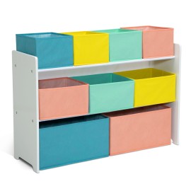 Delta Children Deluxe Multi-Bin Toy Organizer with Storage Bins - Greenguard Gold Certified, White with Blue/Orange/Pastel Bins