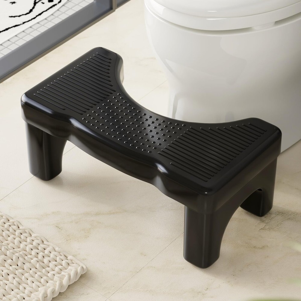 Kzeirm Black Toilet Stool Squat Adult, 7 Squatting Poop Stool for Toilets, Bathroom Foot Rest Stools for Pooping, Potty Toilet Step Stool for Toddlers & Adults, Non-Slip Pads