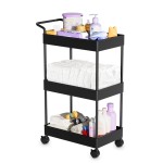Volnamal Baby Diaper Caddy - Plastic Diaper Organizer for Nursery Essentials, Movable Cart for Changing Table & Crib, Easy to Assemble, Black