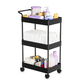 Volnamal Baby Diaper Caddy - Plastic Diaper Organizer for Nursery Essentials, Movable Cart for Changing Table & Crib, Easy to Assemble, Black