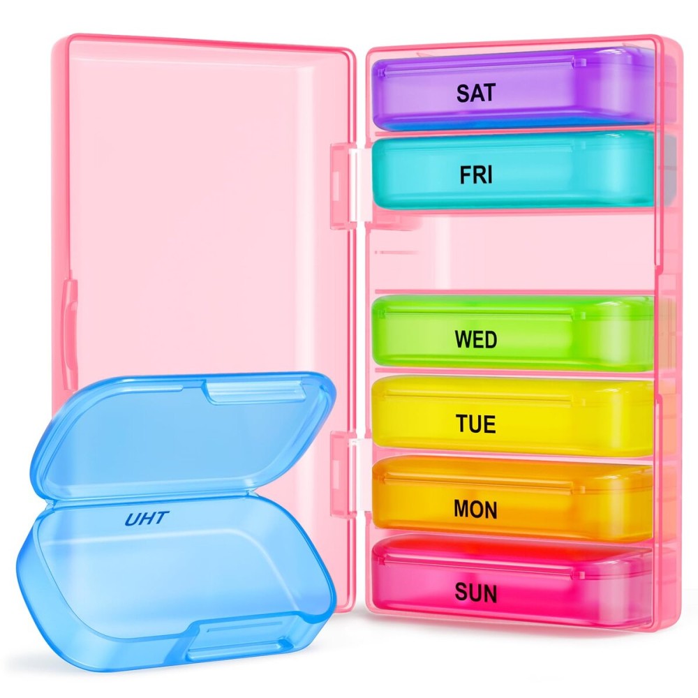 ZIKEE 7 Packs Extra Large Pill Organizer, Portable Pill Box 7 Day for Pocket, Purse, Weekly Pill Case with Dual-Protection Design, Pill Container for Medication, Vitamin, Fish Oil, Supplement, Pink