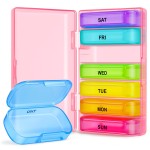 ZIKEE 7 Packs Extra Large Pill Organizer, Portable Pill Box 7 Day for Pocket, Purse, Weekly Pill Case with Dual-Protection Design, Pill Container for Medication, Vitamin, Fish Oil, Supplement, Pink