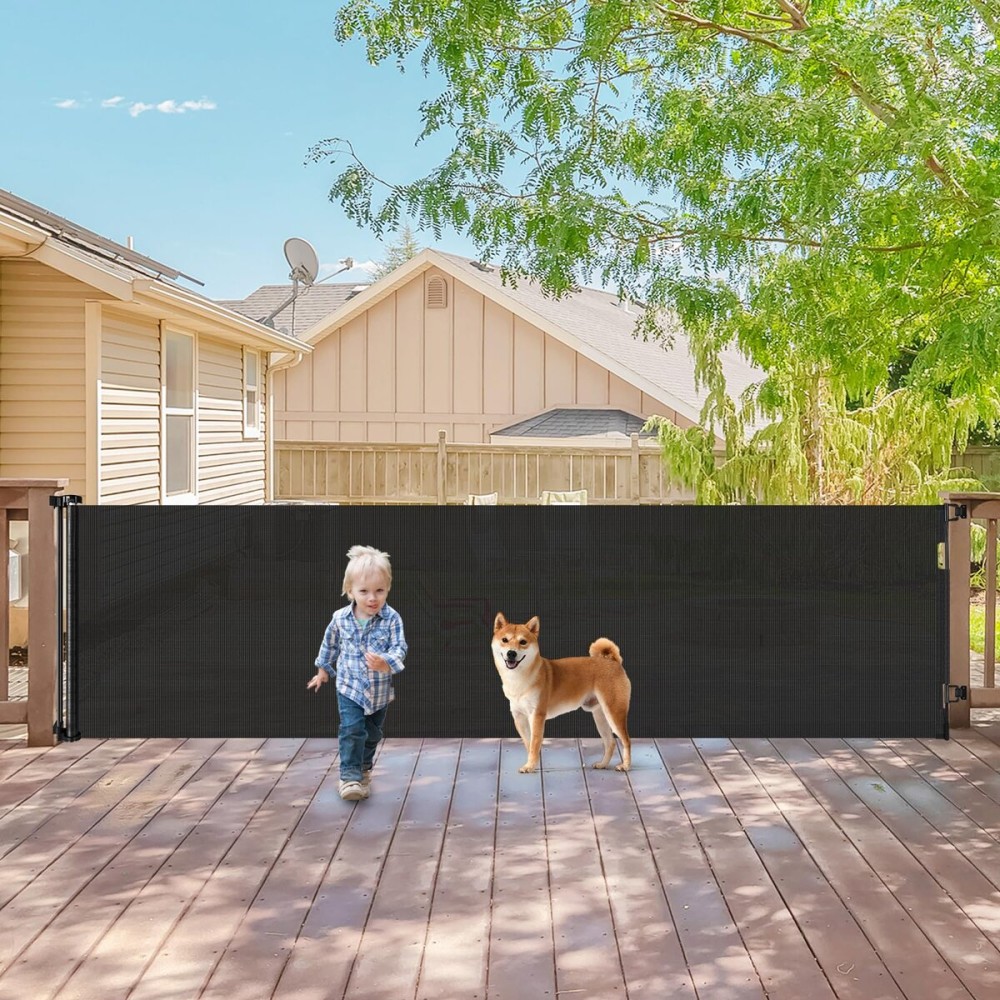 140 Inch Wide Retractable Baby Gates Extra Wide Retractable Dog Gate Outdoor Pet Gate Indoor Extra Long Baby Gate, Dog Gates for Doorways Extra Wide Pet Gate Retractable Fence for Wide Openings Black