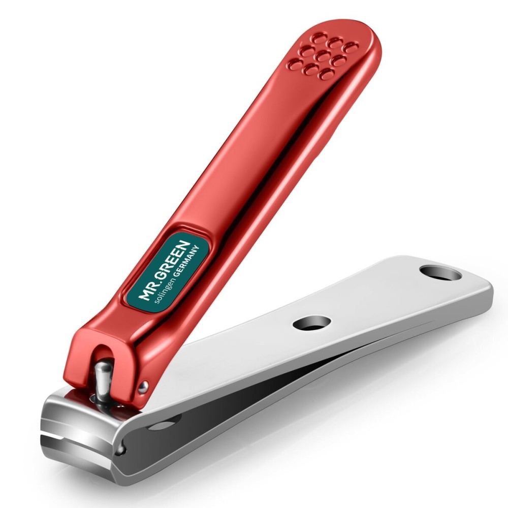 MR.GREEN Nail Clippers Curved Blades Fingernail Cutter Nippers Manicure Scissors Stainless Steel Pedicure Tools with Nail Flies (Medium-Red)