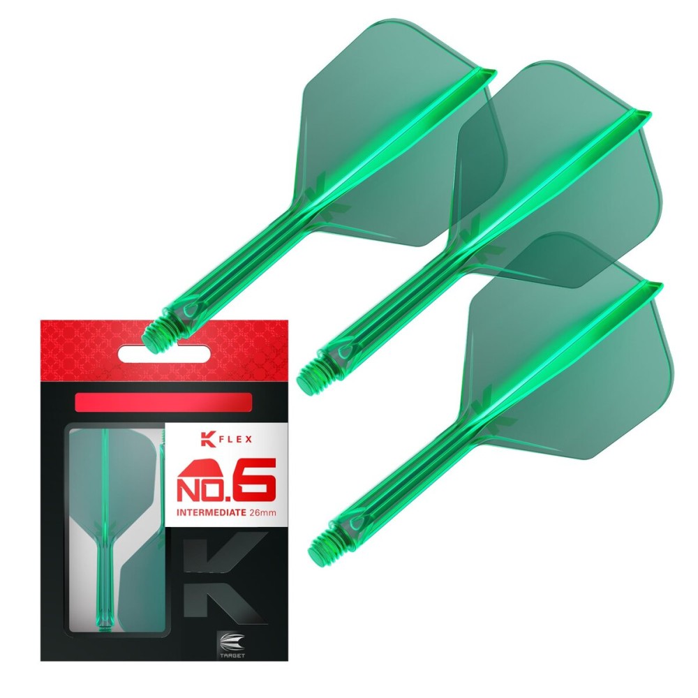 Target Darts K Flex Integrated Dart Flights and Shafts, No.6 Green (Intermediate) | Pack of 3 K-Flex - No6, Kflex All in One Moulded Dart Flight & Stem | Professional Dart Accessories