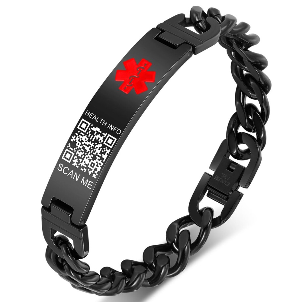 Medical Bracelets with QR Code for Women Medical Alert Id Bracelet - Sterling Silver Chain 7\'\'-9\'\' - More Space Custom Emergency ID Info