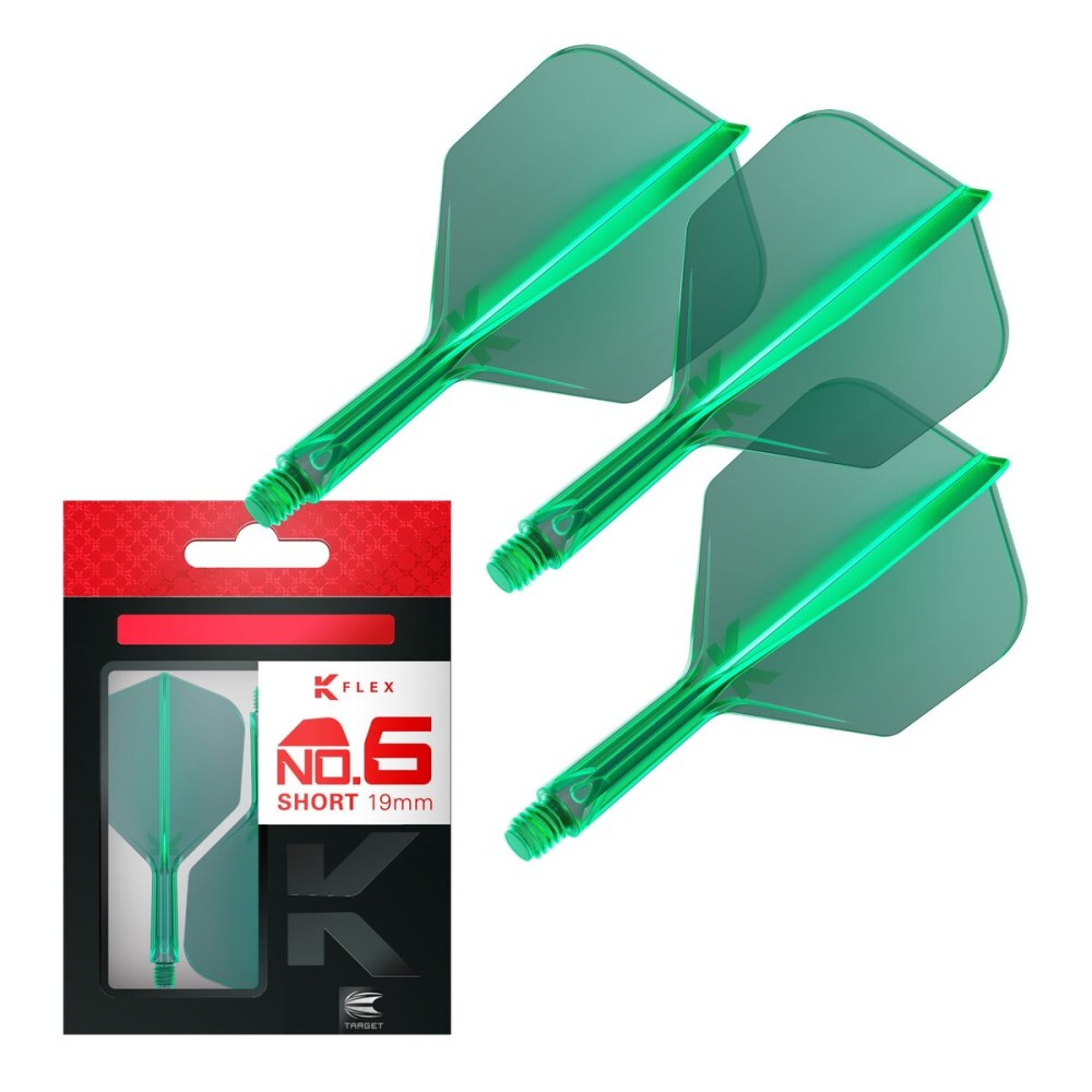 Target Darts K Flex Integrated Dart Flights and Shafts, No.6 Green (Short) | Pack of 3 K-Flex - No6, Kflex All in One Moulded Dart Flight & Stem | Professional Dart Accessories