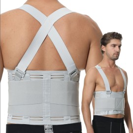 NeoTech Care Back Brace with Suspenders for Work - Industrial Lifting Safety, Elastic Compression, Hook & Loop Closure (Gray, Size XXL)