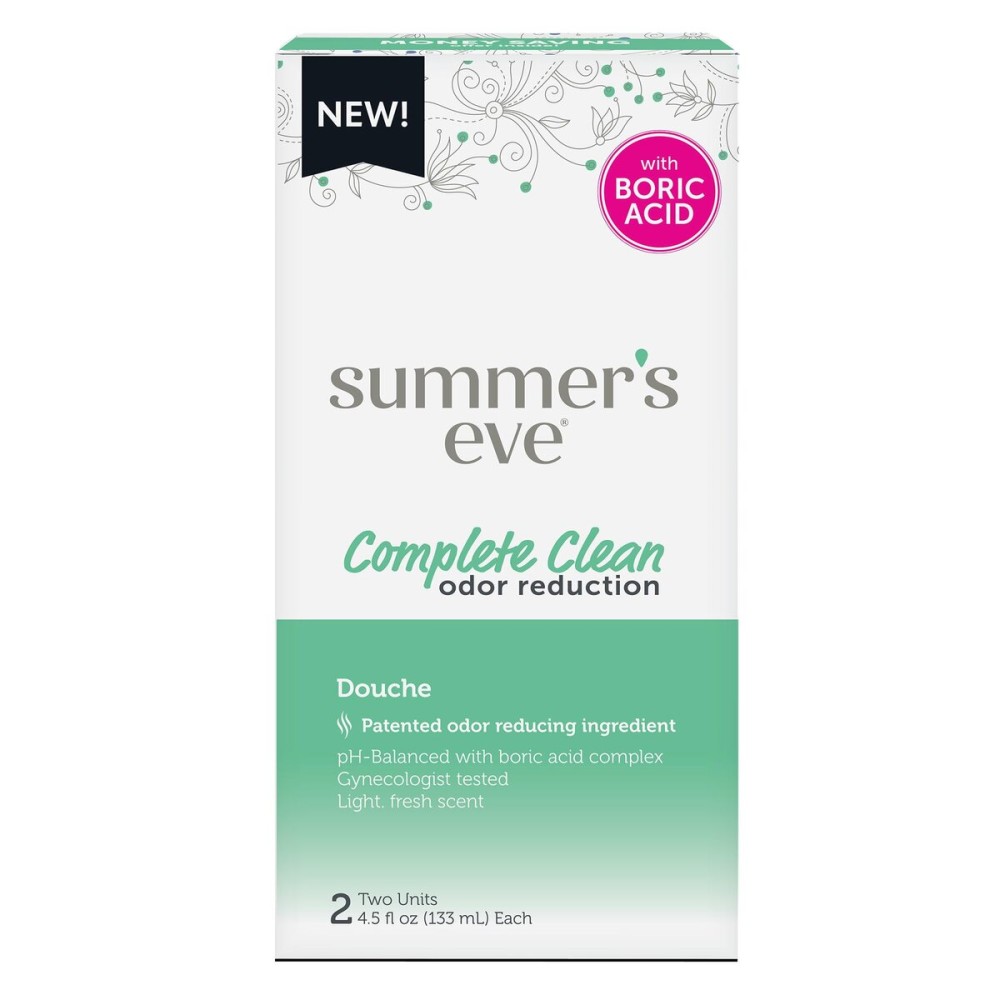Summer\'s Eve Complete Clean Odor Reduction Douche for Women with Boric Acid, Gentle pH-Balanced Formula Helps Reduce Vaginal Odor, 2 Bottles 4.5 Oz Each