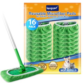 KEEPOW Reusable Wet Pads Compatible with Swiffer Sweeper Mop, Dry Sweeping Cloths, Washable Microfiber Wet Mopping Cloth Refills for Surface/Hardwood Floor Cleaning, 16 Pack (Mop is Not Included)