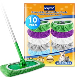 KEEPOW Reusable Microfiber Mop Pads for Swiffer Sweeper Mop, Washable Wet Pad Refills for Wet & Dry Use, Microfiber Dry Sweeping Cloths for Hardwood Floor Cleaning, 10 Pack (Mop is Not Included)