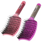 TaiBest Boar Bristle Brush Set - Dry/Wet Detangler for Fine, Thick, Curly Hair - Curved and Vented Brush for Women, Men or Kids (Rose Red & Apricot Pink)