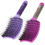 TaiBest Boar Bristle Hair Brush Set - Dry/Wet Hair Brush Detangler for Fine, Thick, Curly Hair - Curved and Vented Brush for Women, Men or Kids (Purple & Rose Red)