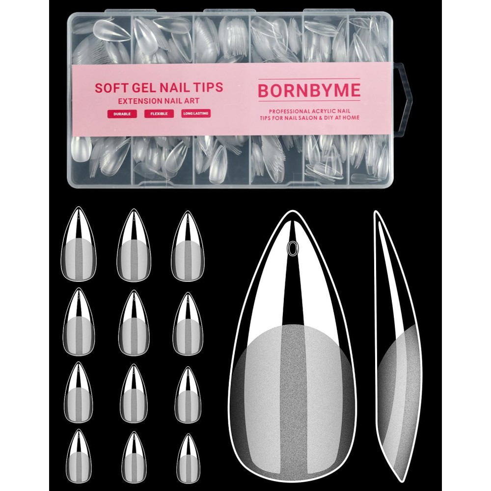 Medium Stiletto Nail Tips, BORNBYME 504PCS Pre Buff Full Cover Shaped Nail Extenison Tips Half Matte Gel X Nail Tips